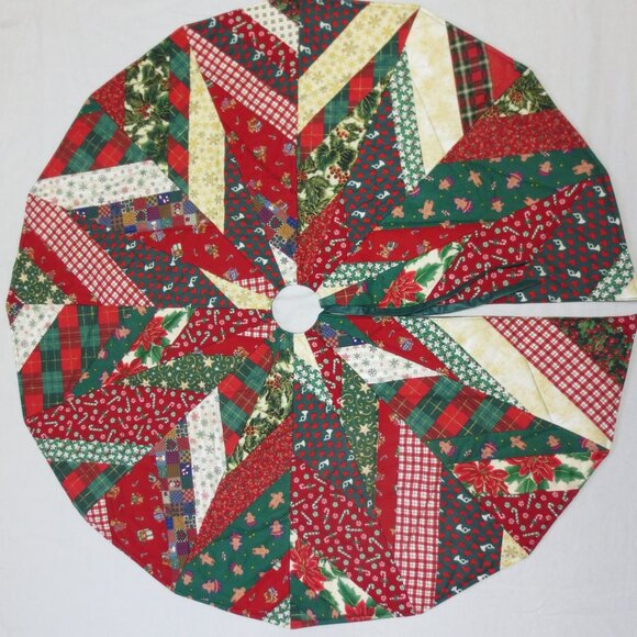 Handmade Quilted Christmas Tree Skirt 41" Star Patchwork Nostalgic Heirloom - Picture 3 of 8